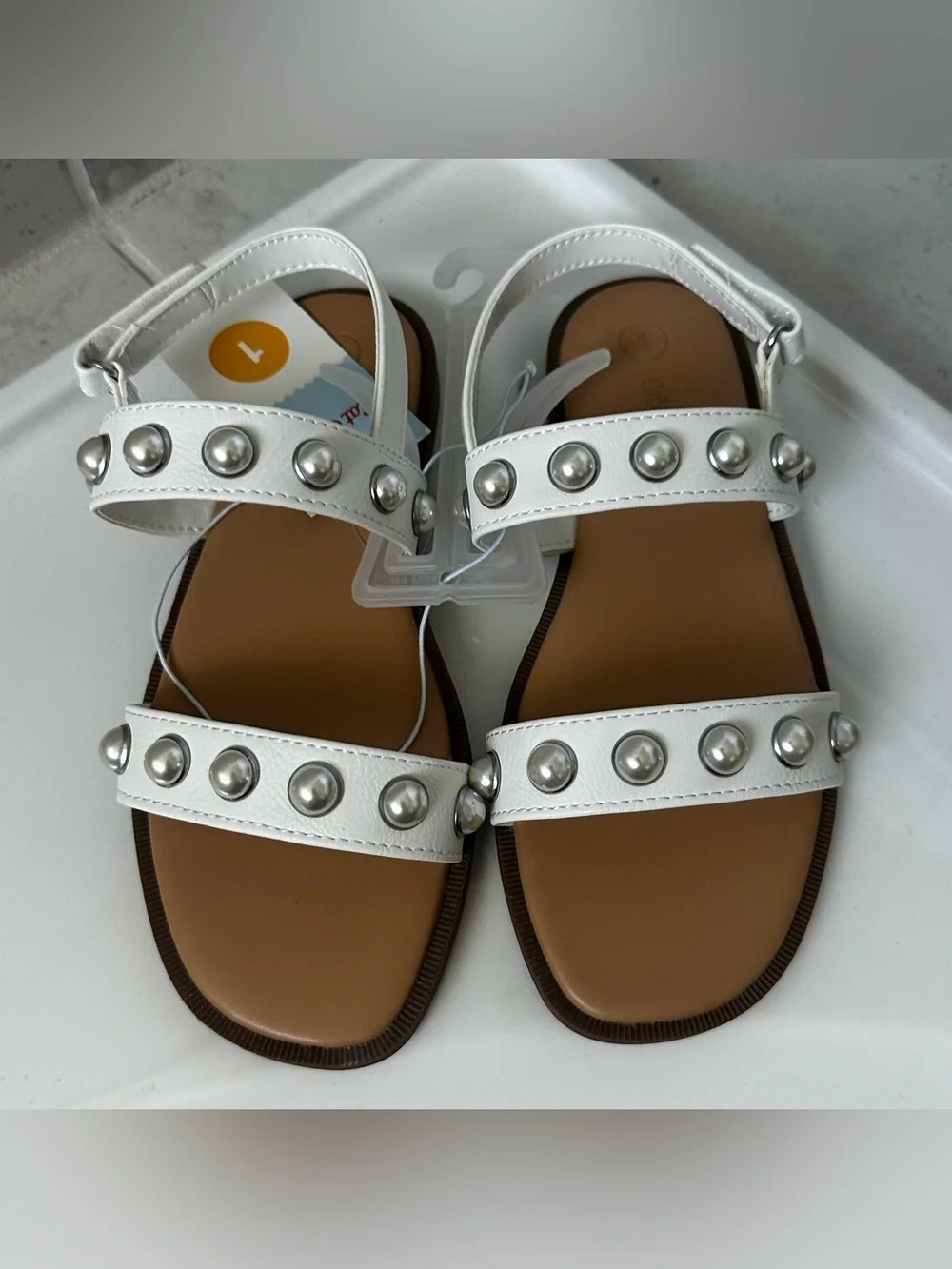 Cat & Jack White Pearl-Stud Girls' Strappy Sandals Size 1